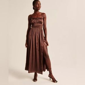 Abercrombie & Fitch Smoked Bodice Satin Maxi Dress